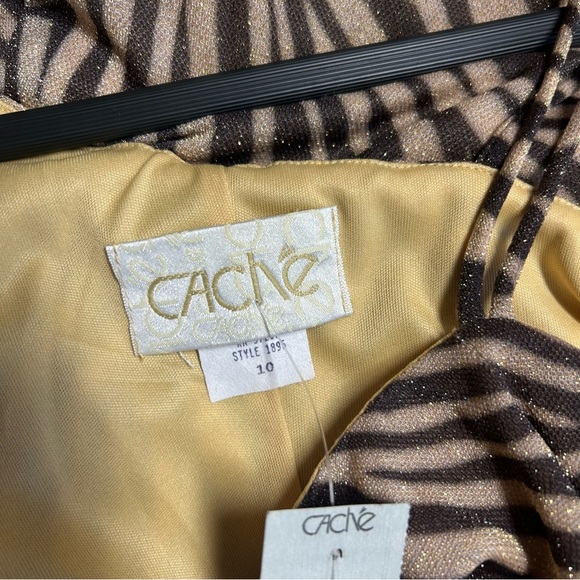 Cache vintage maxi dress khaki metallic size 10 lined deadstock medium - Picture 4 of 11